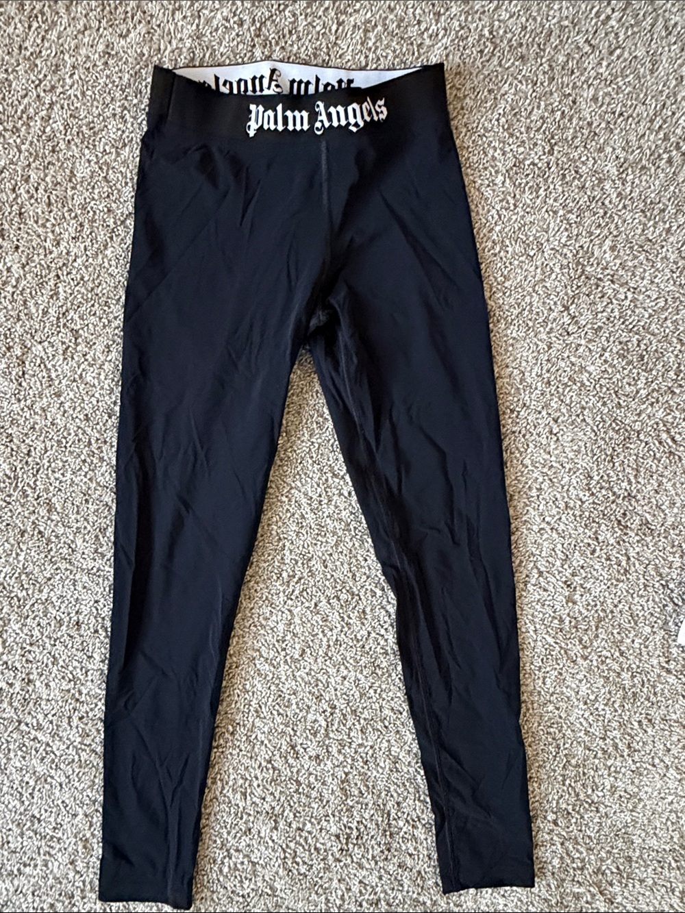 Palm Angels Black Leggings with White Logo Waistband